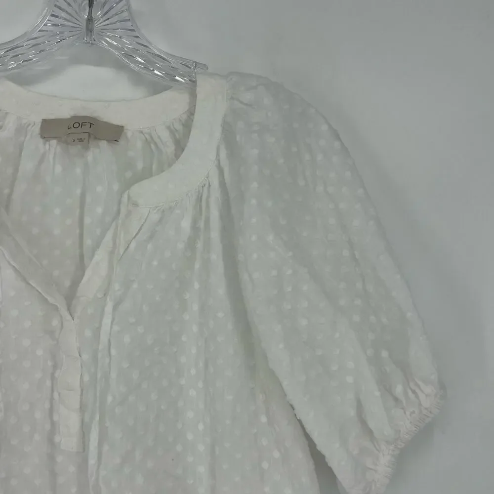 Loft Puff Sleeve Swiss Dot Top Size Small